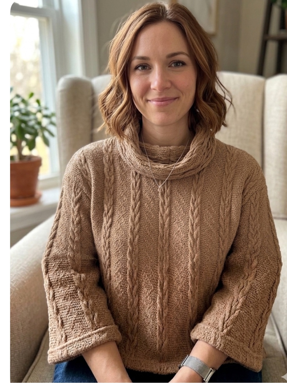 indigo soul Cable Knit Cowl Sweater - Warm Brown